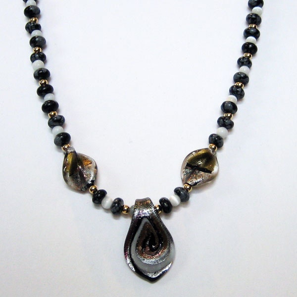 Shimmering Black White and Gold necklace