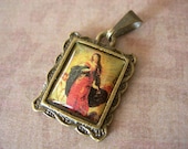 Religious Medal Mary Ascension Virgin Mother pendant charm resin cab Antique Brass Rectangle Frame lot of 1