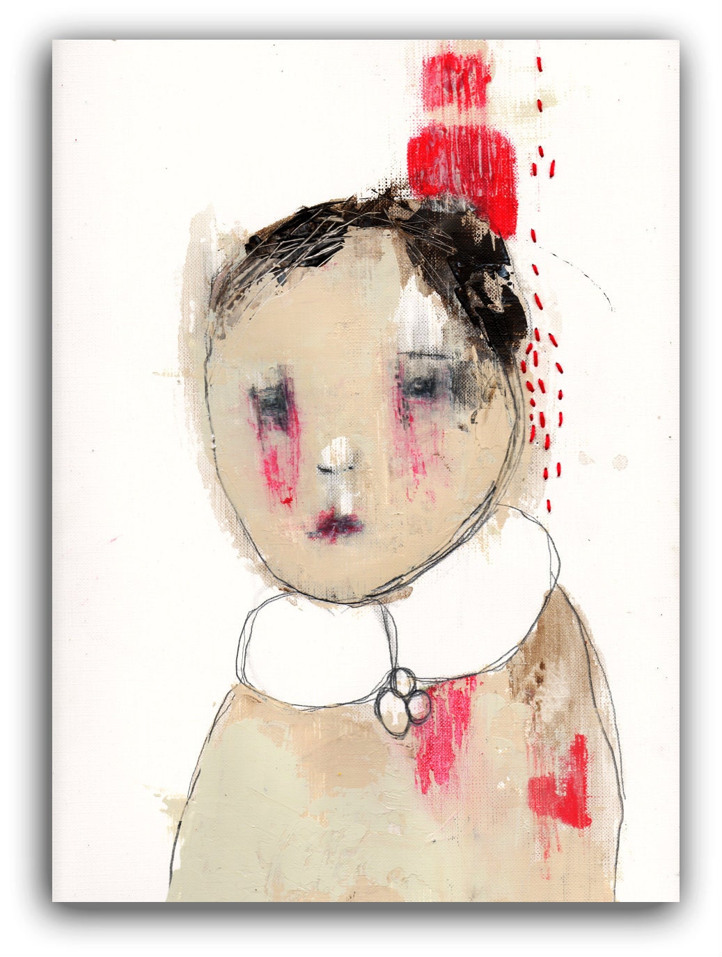 Original Portrait Painting - Acrylic Mixed Media  - "Reticent"
