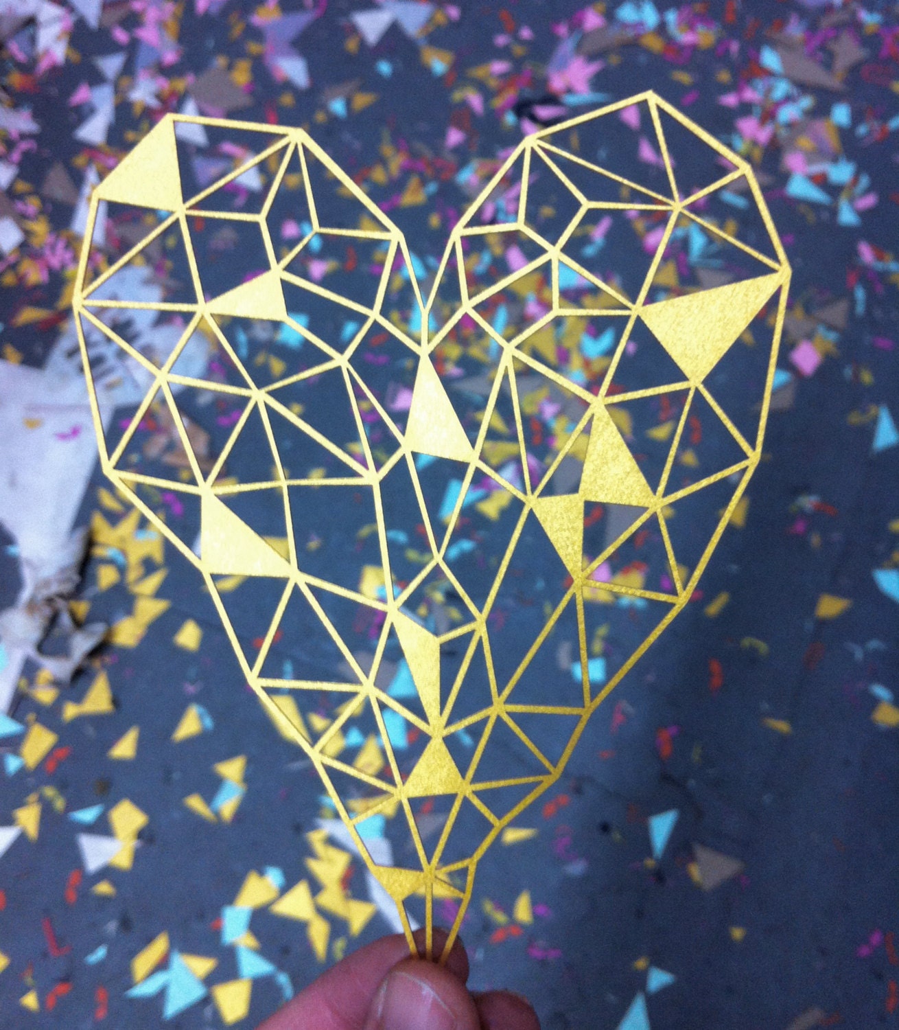 golden geometric hearts papercut card