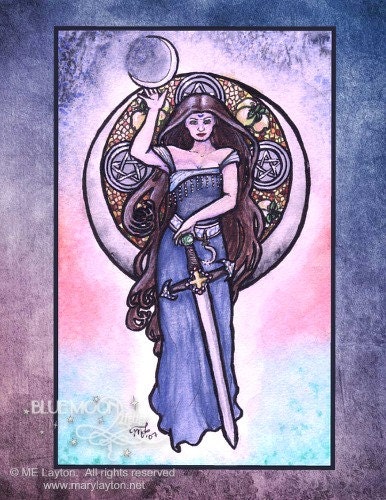 Lady of Avalon - art nouveau arthurian signed print - Mary Layton