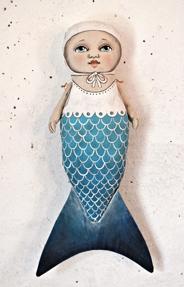 Mermaid Folk Art Doll Cloth Sculpture Hand Painted Original -- Custom Made to Order