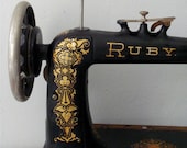 Vintage Ruby Black and Gold Sewing Machine Industrial Home Decor