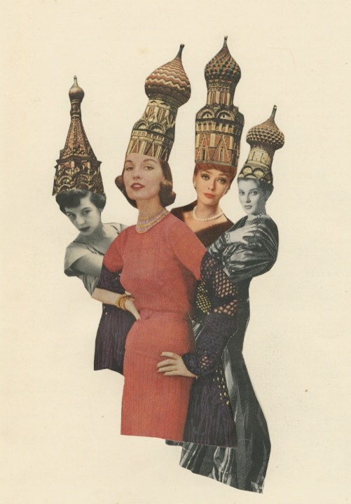 Red Square Fashion.   Limited edition print of an original collage by Vivienne Strauss.
