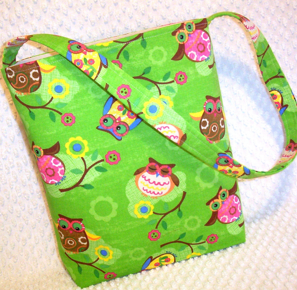 Hobo Bag Owls Tote Apple Green Give A Hoot Shoulder Sling BizzieLizzie Handmade Bags and Purses