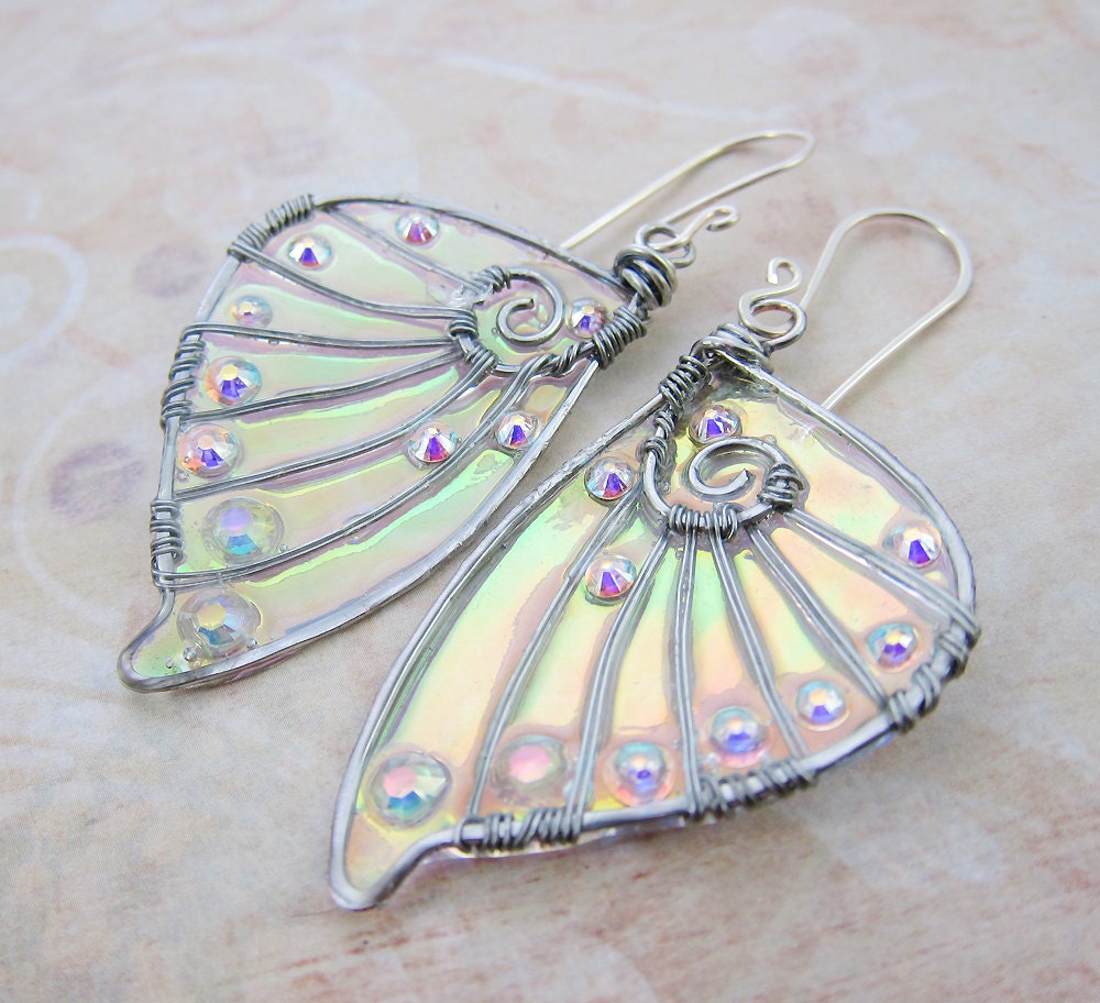 Sihaya Designs Faery Wing Earrings - Daoine Sith - Iridescent Fairy Wing Jewelry