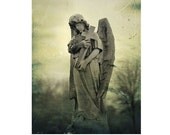 Goth Art, Gothic Decor, Gothic Angel, Distressed, Green Misted Colors - Darkest Angel