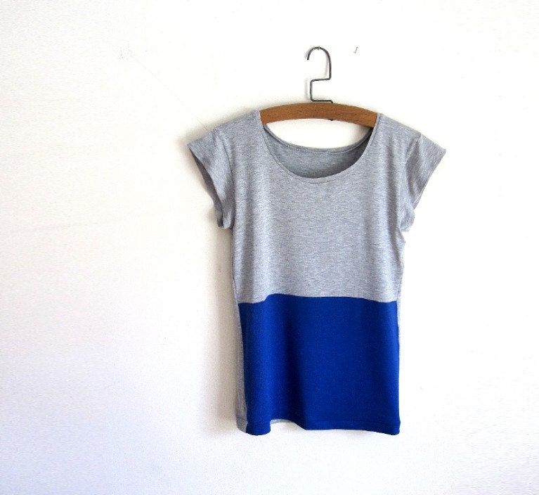 Royal Blue and Grey Color Block Tee Shirt / Women's Tshirt / Tank / Custom Made to Order