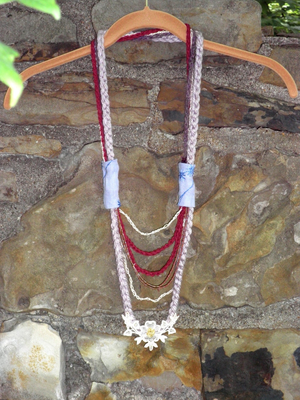floral, beads and lace fiber sting necklace...by mia baggali