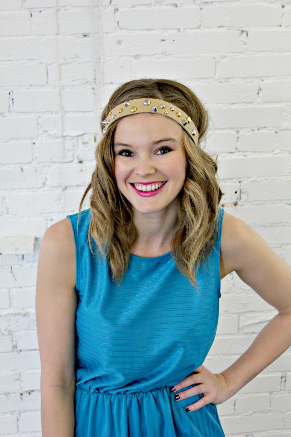 Leather Studded Headband with elastic band