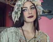 20s Lace Night Cap Boudoir Bonnet with Silken Bows Excellent Condition