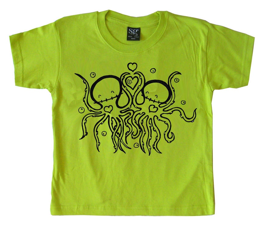 Lime green Zombie Octopus Squid Love Sea T-shirt by Rocky The Zombie