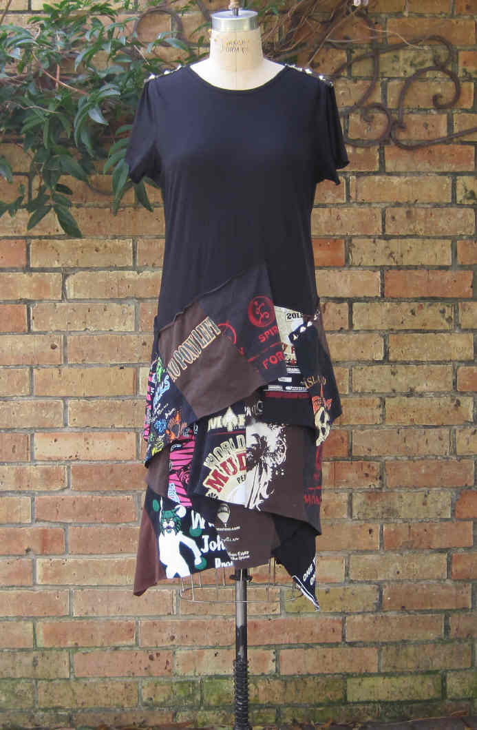 CUSTOM order T shirt DRESS Upcycled T shirt fabric studs organic cotton