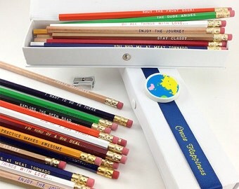 Pencil Gift Set - 18 Unique Pencils with Metal Sharpener, Boxed with Printed Ribbon