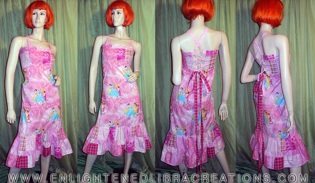 Disney Princess Patchwork Hippie Dress  - Corset Style Laced Back - One of a Kind - S/M/L - Hippie Patchwork Festival Dress