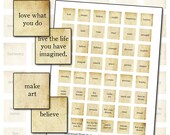 Inspirational Words I  in sepia inchies digital collage sheet for decoupage jewelry 25mm square 1x1 inch