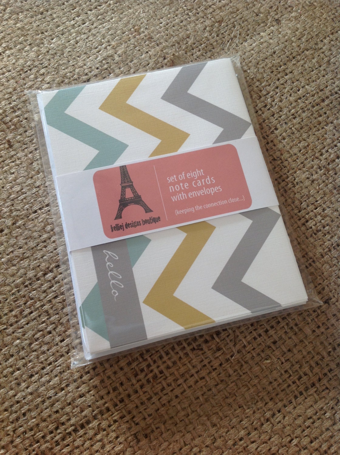 Set of 8 - Earthy Chevron Notecards with Flat Fold Envelopes