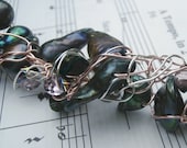 Rose Gold Necklace, Freshwater Pearl Necklace with Russian Gold and Silver - UNIQUE, YET ELEGANT Peacock Green Pearls