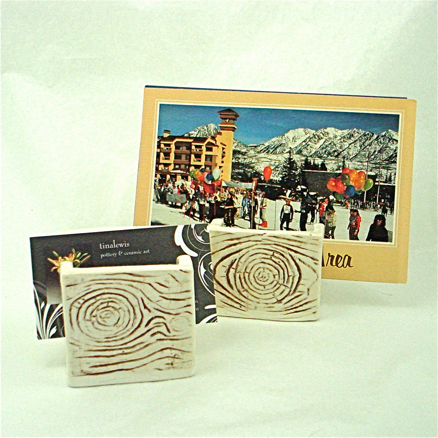 Business Card Holder Wood Grain Stoneware sponge holder Faux wood grain faux bois