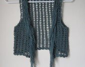 Green vest, crochet, fringe vest, boho chic, khaki green  gypsy, hippie, summer top, cowgirl