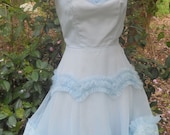 Blue ruffle dress party prom lace vintage small  from vintage opulence on Etsy
