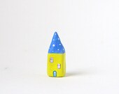 Little Home No 372 - Little clay house - yellow house with light blue roof with white polka dots