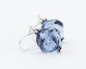 Mottled Blue Glass Earrings, Sterling Silver, Bauble Earrings, Drop Earrings