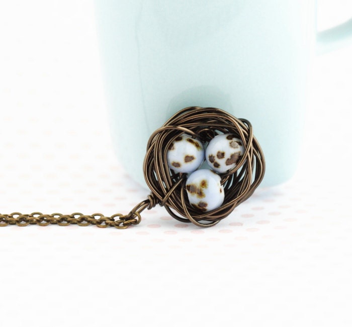 Bird Nest Necklace - Wire Wrapped Bird Nest Necklace - Gift For Mom - Expectant Mom - Grandmother, Memorial Day Sale