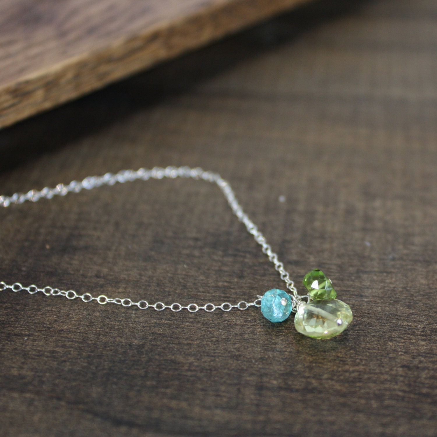 Sterling Silver Necklace - Yellow, Blue, Green Gemstone - Tracey