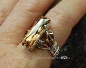 Golden Shadow and Sterling Silver - Swarovski Crystal Wire Wrapped Handmade Ring