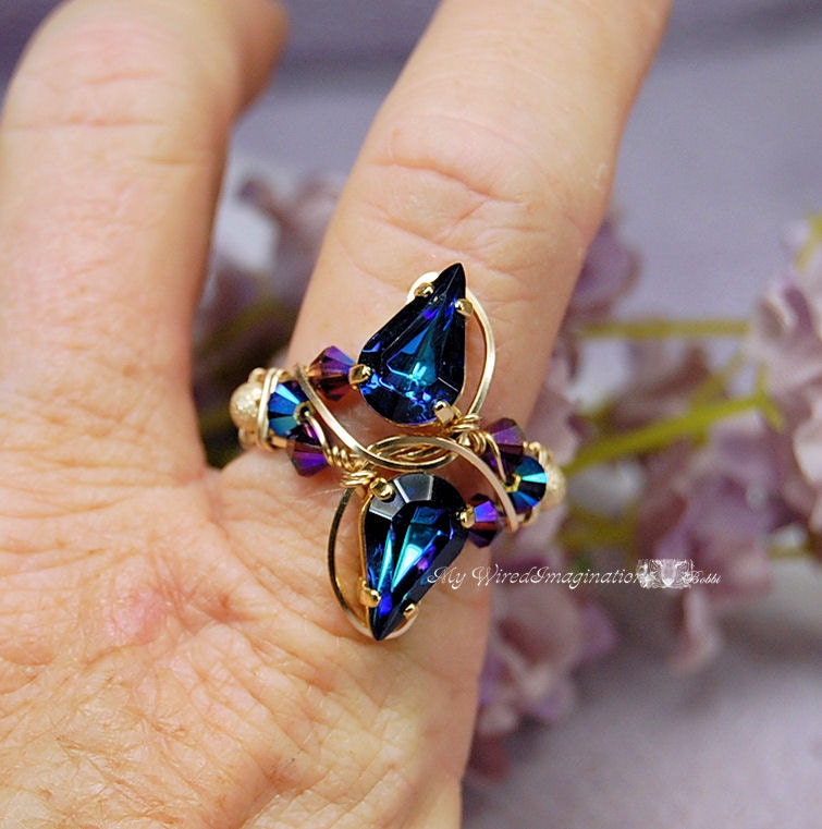 Vintage Crystal Heliotrope Handmade Wire Wrapped Ring Signature Design - Fine Jewelry