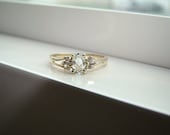 Aquamarine Diamond Ring Gemstone Engagement Ring Custom Oval Setting Aqua Light 14K Yellow Gold size 7