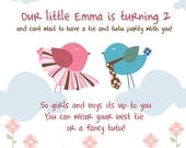 Printable Pink bird custom tutu tie birthday party invitation