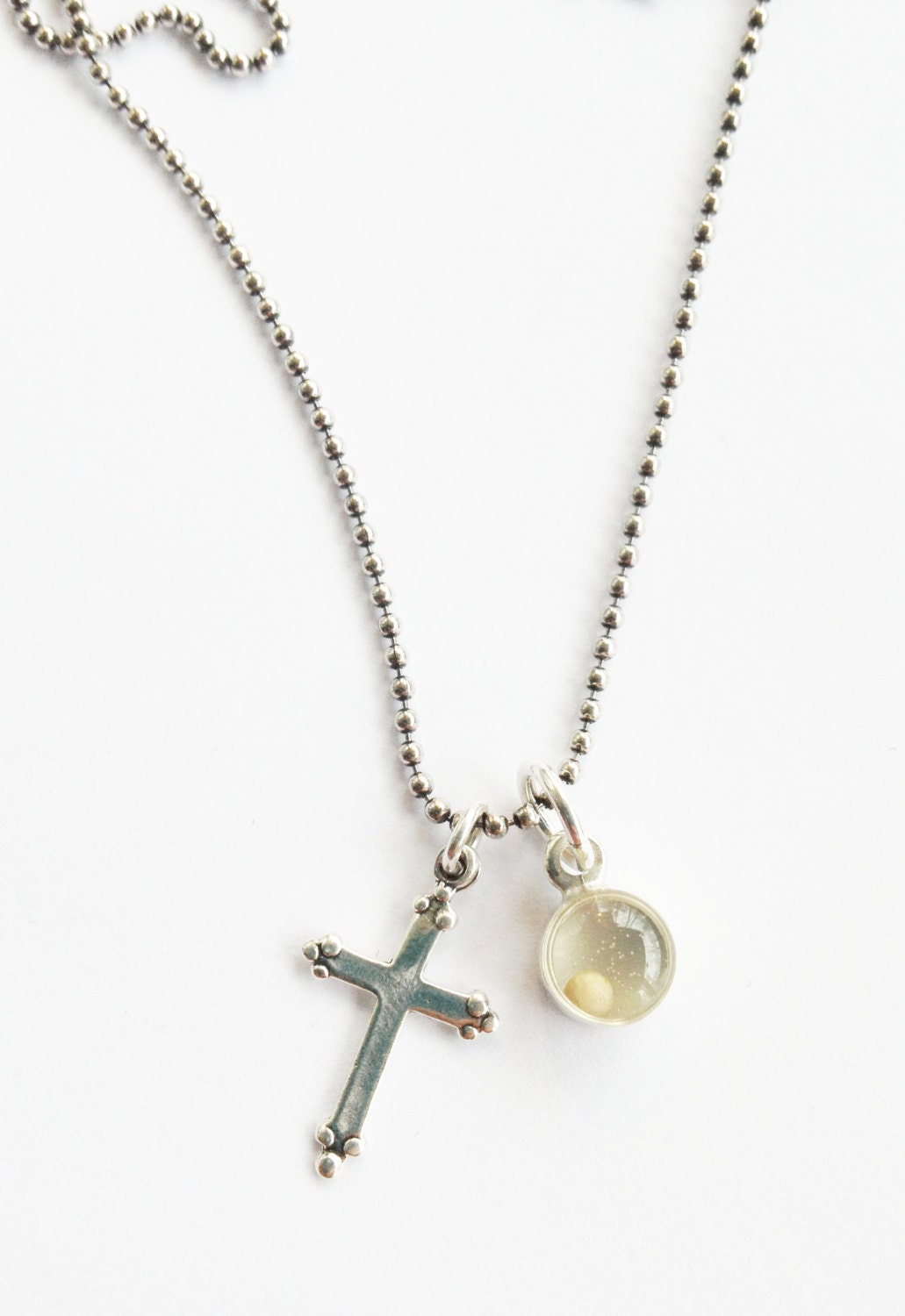 Silver Mustard Seed Necklace with Cross, Mustard seed Jewelry, Cross Charm - by Allie M. - Sterling silver Necklace