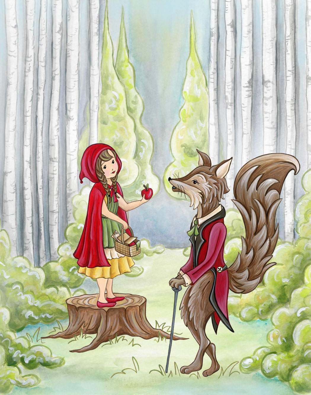 Little Red Ridding Hood Childrens Print Nursery Art Baby Decor