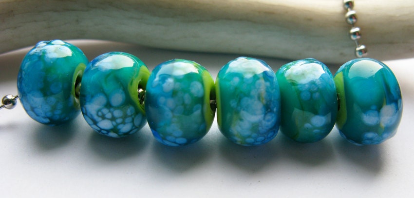 Pulsar Sky Nuggets Lampwork Glass Beads  -    Handmade Glass Bead Set from Ellen Dooley SRA (6)