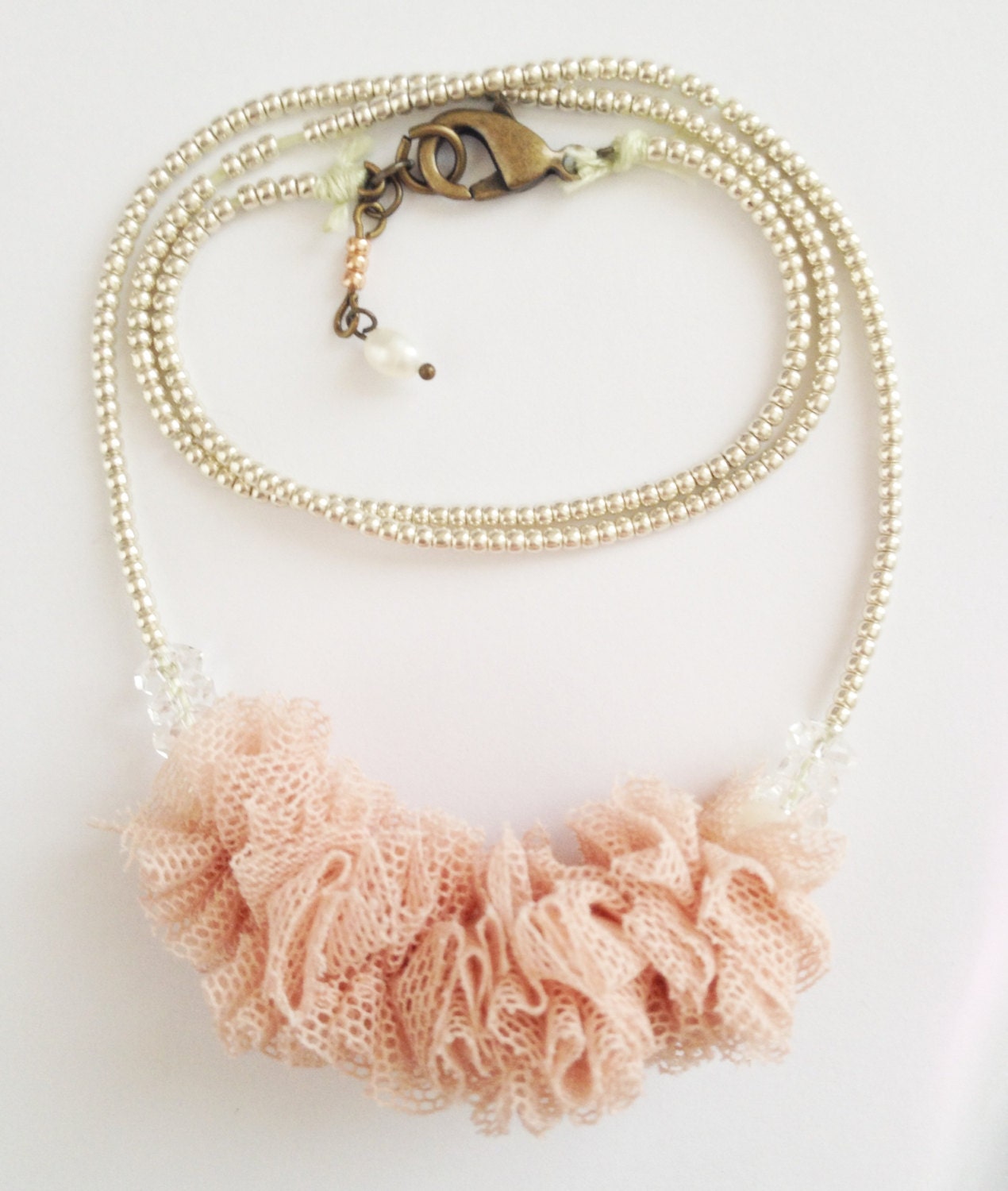 ARABELLE Soft pink tulle and silver bead necklace