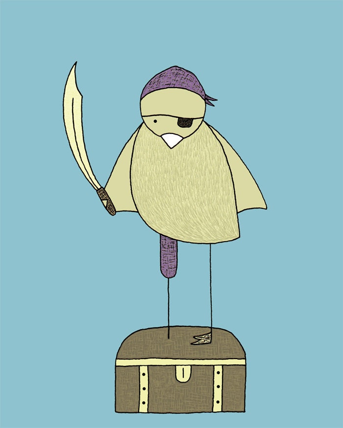Bird Pirate, Nursery Art, Children's Art, Blue Nursery Decor, Pirate Nursery, Baby Boy Art