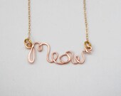 Meow cat kitty rose gold Sterling silver yellow gold filled custom wire necklace