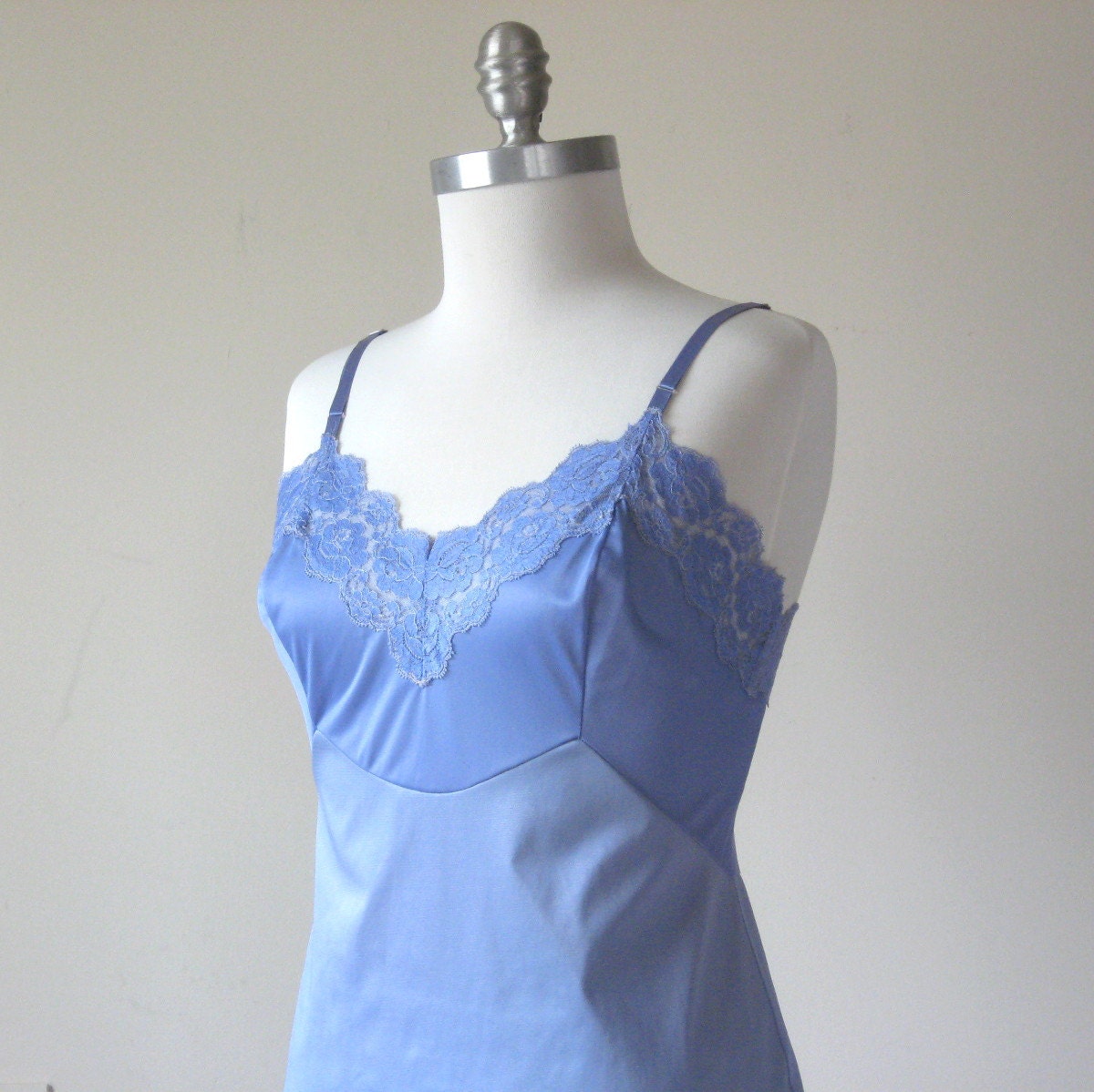 Sky Slip Dress Vintage 60's Rose Floral Lace Two Tone Blue