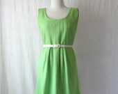 1960s Lime Dress Vintage Green Linen Baby Doll Mini Dress