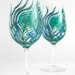 Peacock Feather Wine Glasses - Set of 2 Hand Painted Peacock Glasses in Sapphire, Emerald, Aqua, Plum and Gold