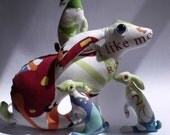baby hare Konigshase adorable Soft Sculpture plush pillow fabric ornament sage green turquoise number two 2 dinosaur