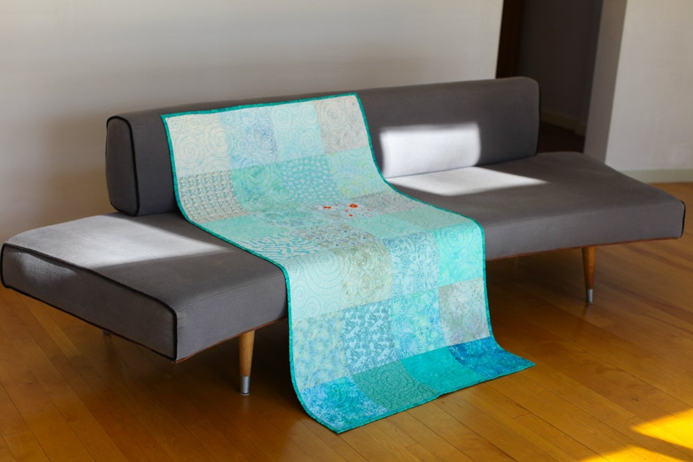 Quilt - baby quilt,  crib quilt - ocean rain  - Ready to ship