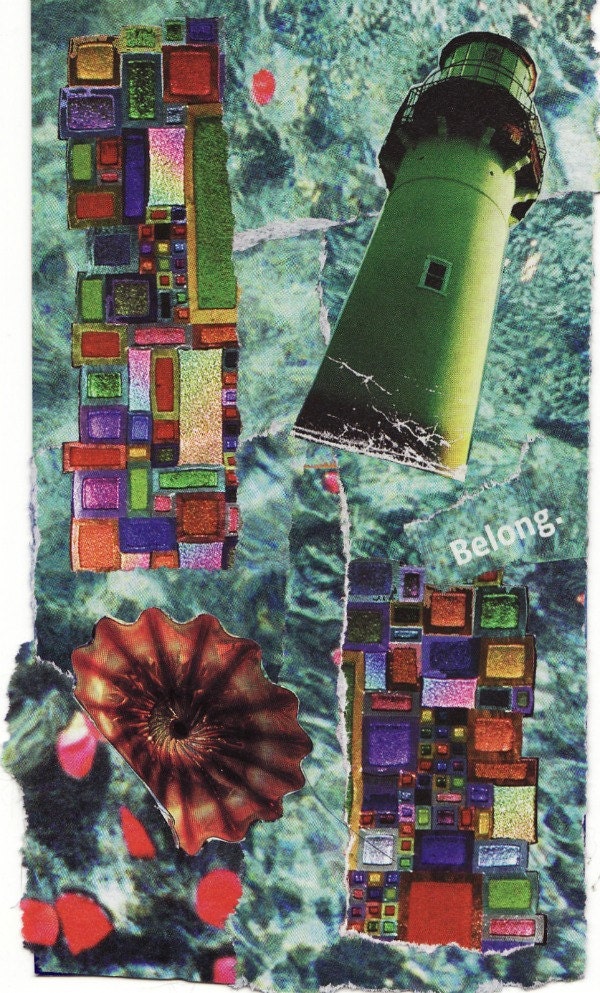 paper collage art for framing or notecard BELONG - original handmade OOAK recycled upcycled EBSQ