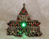 Green tribal fusion pendant - glow in the dark jewelry - steampunk bellydance necklace