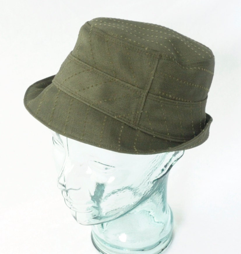 Mens Hat : Olive Pinstripe Denim Fedora - XL - The Henley