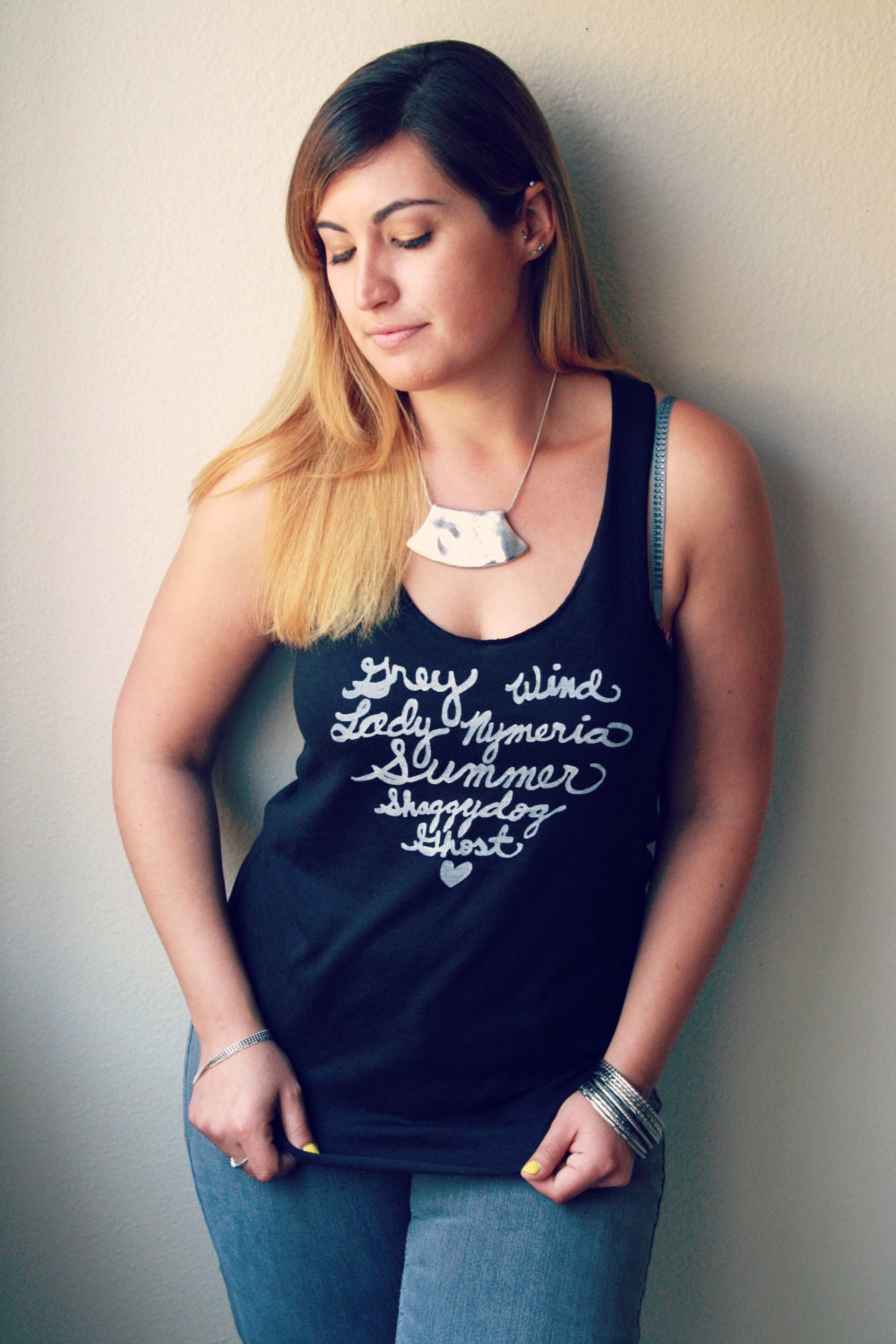 A Game of Thrones "Direwolves". SMALL Ladies' Racerback Tank in True Black