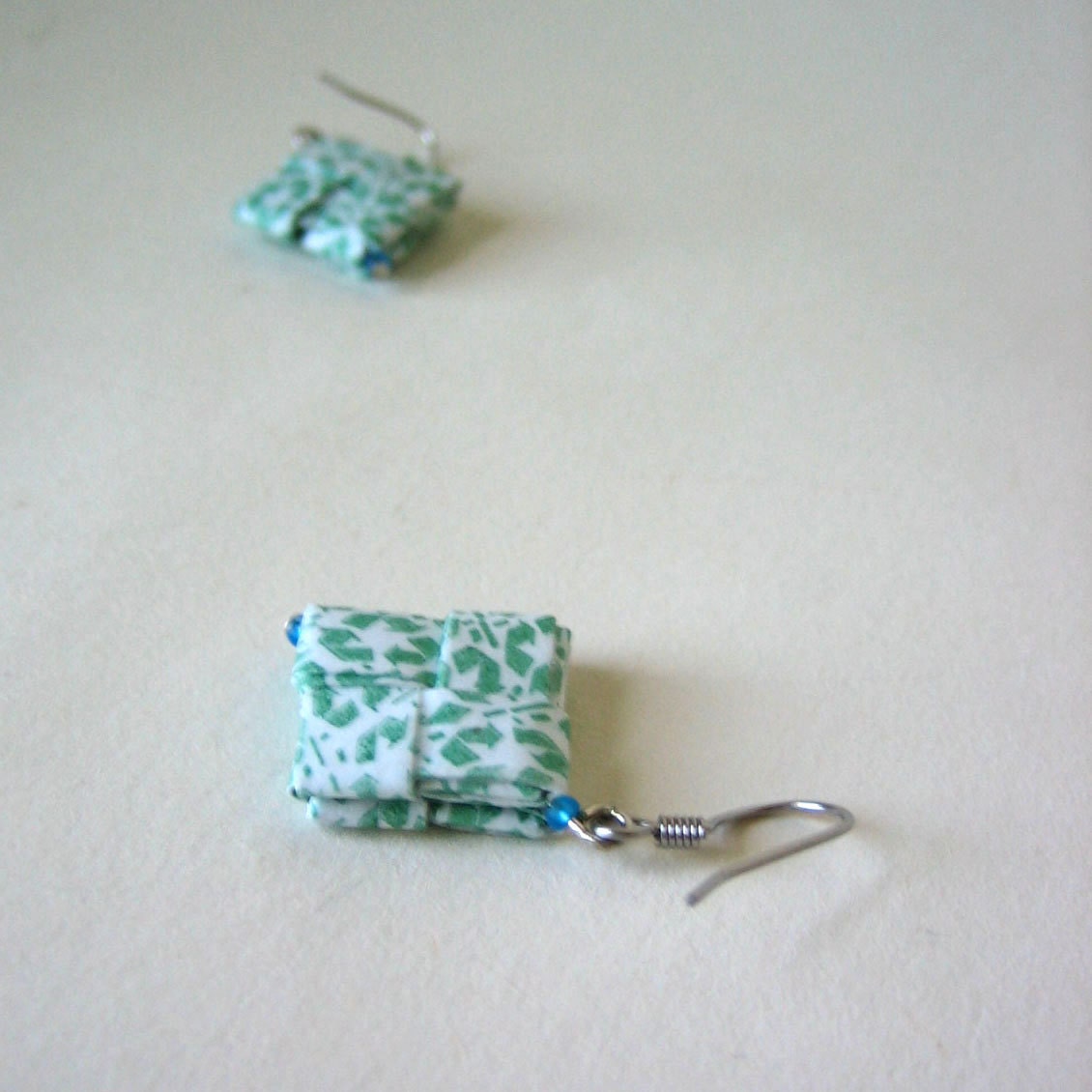 Eco Earrings Made With Reclaimed Security Envelope Paper From my Mailbox - Recycle Symbol Pattern