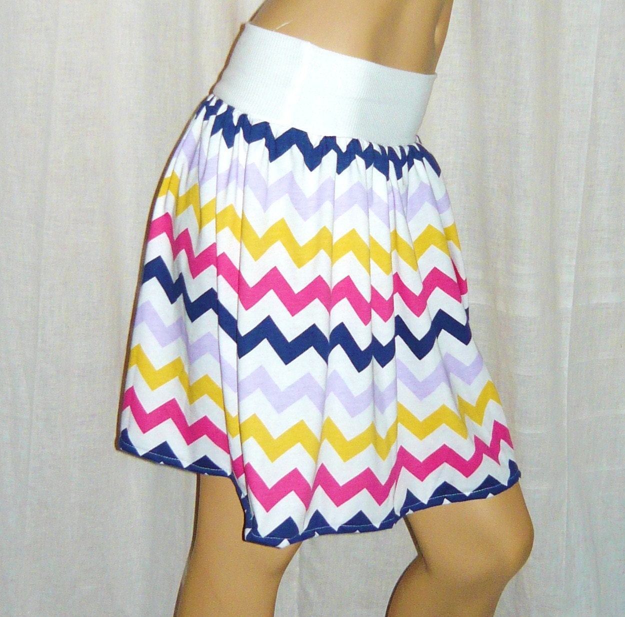 Chevron Maxi Skirt, On SALE,Multi color Fold over top Flirty Mini Sm-M Cotton Jersey Phatcatpatch